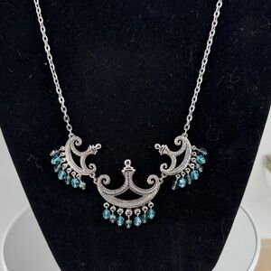 D’Orlan Baroque Silver Necklace with Blue Swarovski Accents P42